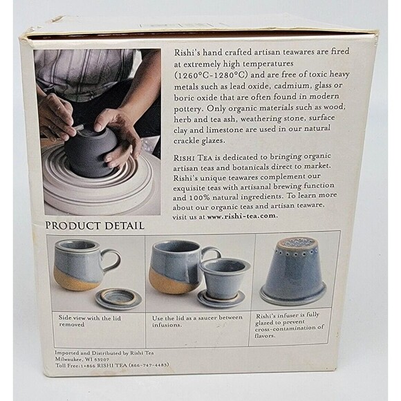 Rishi Artisan Tea Mug Cup With Infuser Lid Stoneware Indigo Sand Hand Crafted - Picture 11 of 12